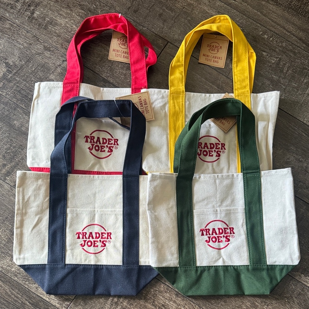 Trader Joe's Canvas Tote Bag Set - Red, Yellow, Green, Navy
